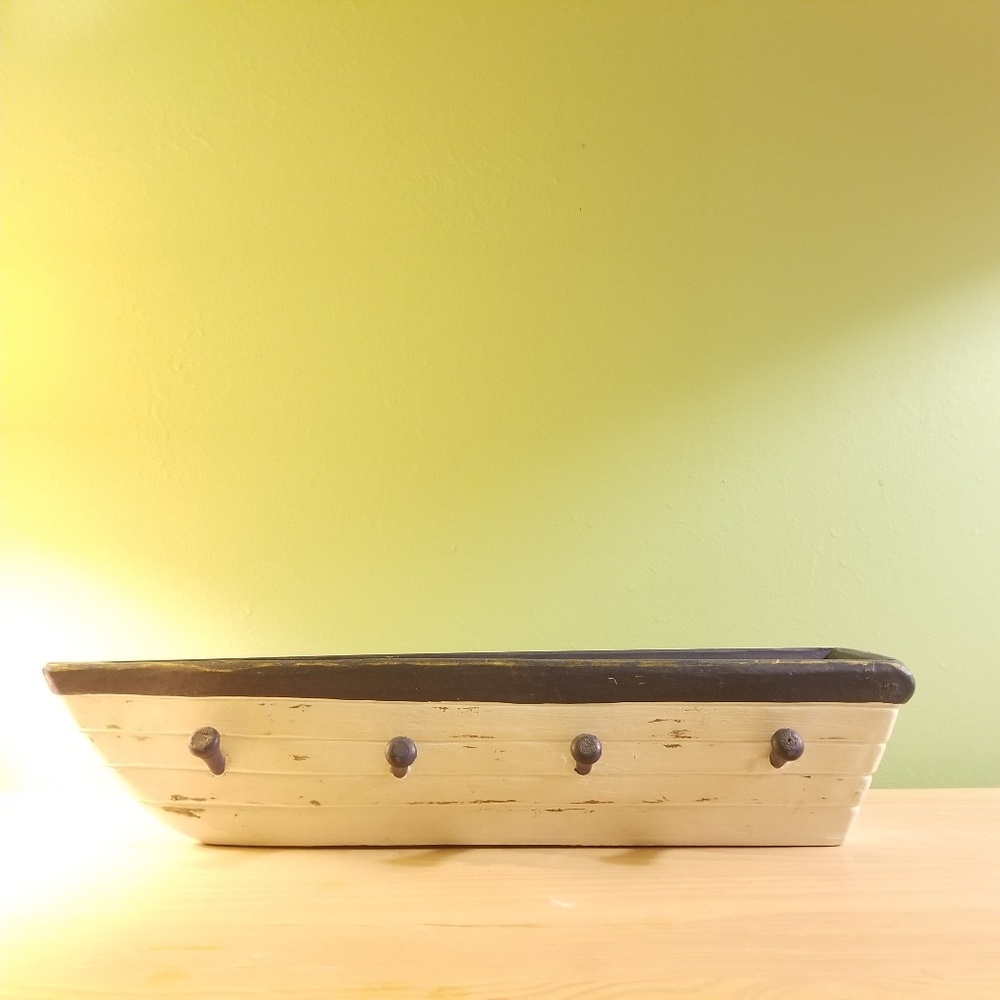 Decorative wall hanging boat with cubby white navy